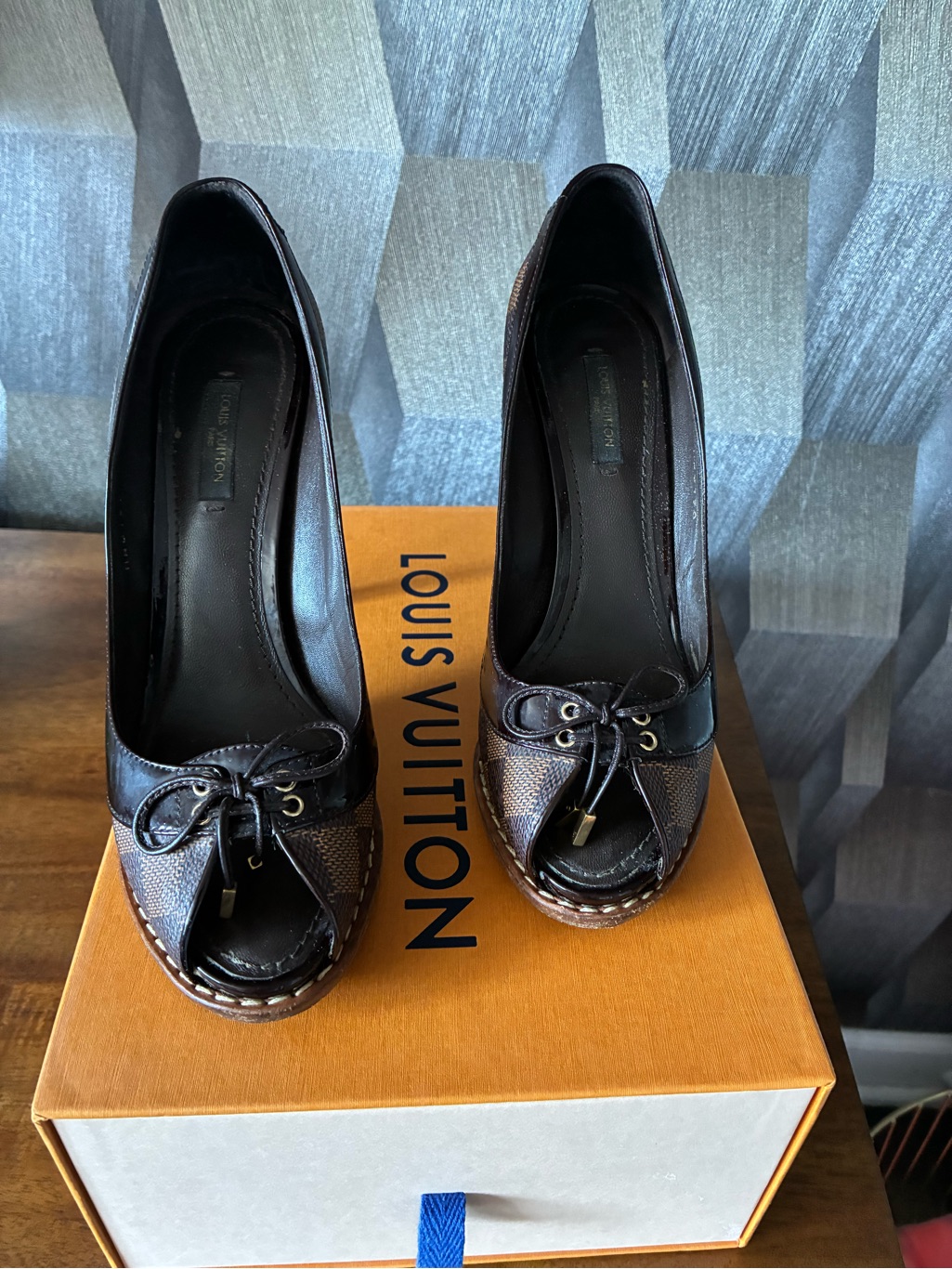 Louis Vuitton Brown Peep-Toe Bow Platform Heels